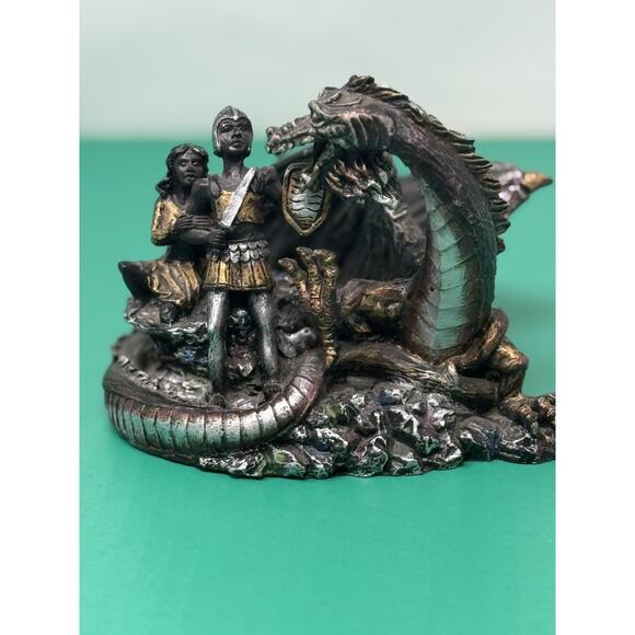 RARE Sinbad fighting a dragon Pewter Statue , Sinbad And The Dragon - Picture 1 of 8